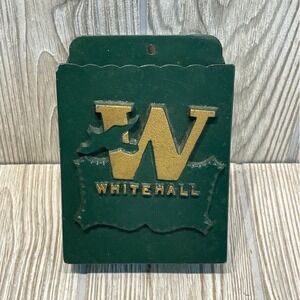 Whitehall Cast Metal Wall Mount Match Holder Green Gold W Logo Vintage Pocket